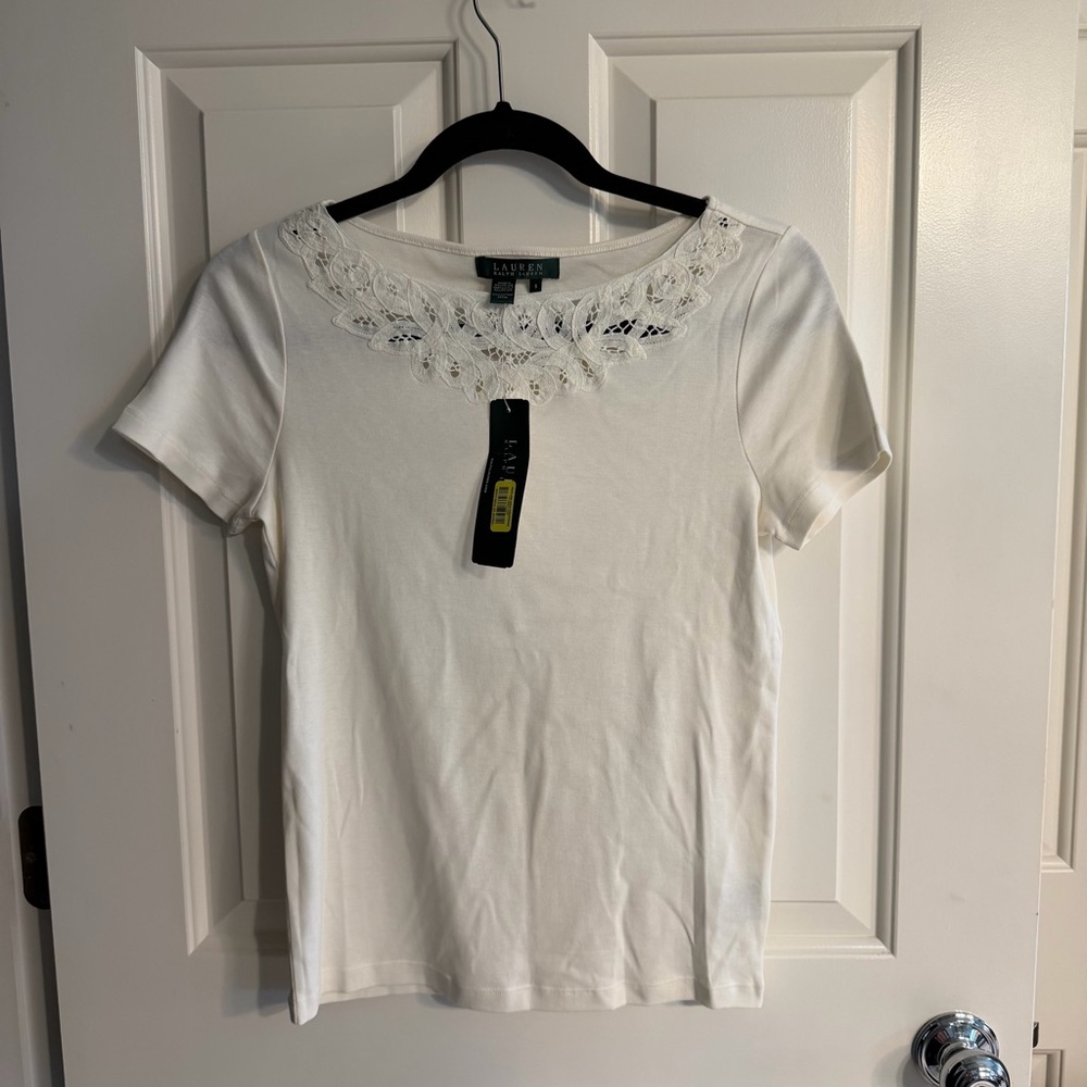 Ralph Lauren White Lace Accent Tee
